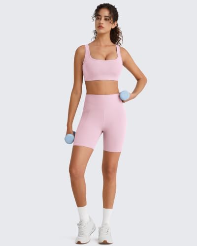 Image of G4Free BareFeel Square Neck Sports Bra Padded for Women - Strappy Y Back Crop Tank Tops Workout Camisole
