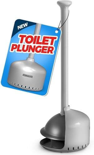 FORASTO Toilet Plunger with Holder - Heavy Duty Bathroom Cleaning Tools