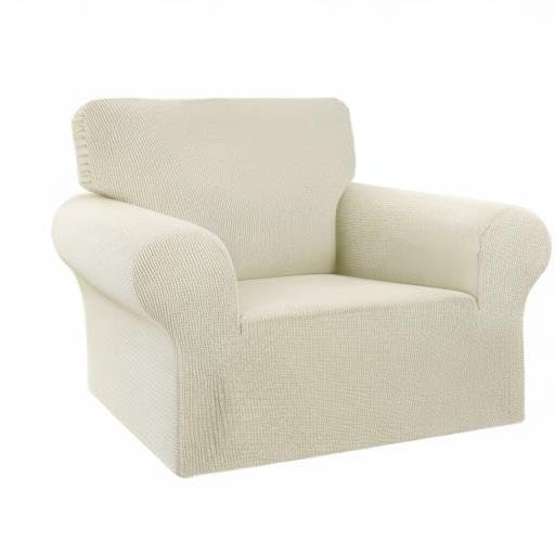 KEKUOU Stretch Single Sofa Slipcover 1 Piece Couch Sofa Cover (31"-55") Furniture Protector 1 Seater Sofa with Elastic Bottom for Kids,Pet.Jacquard Small Checked Pattern Fabric(Small,Beige)
