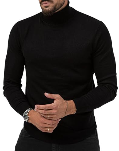 HUNGSON Men's Casual Slim Fit Basic Tops Knitted Thermal Turtleneck Pullover Sweater3