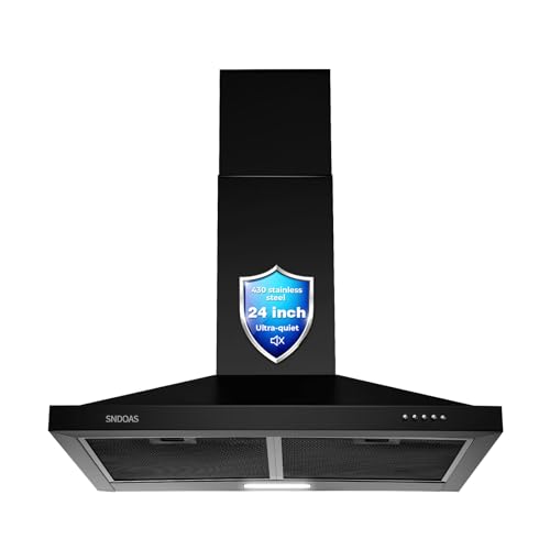 SNDOAS 24 inch Range Hood Black Range Hood, Ductless Range Hood with Energy Saving LED Light,Wall Mount Kitchen Hood,Over Stove 