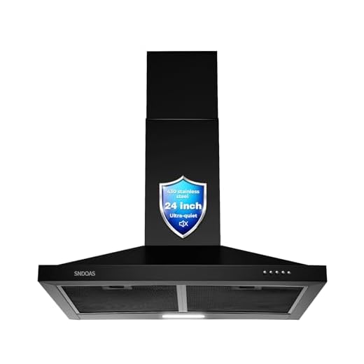 SNDOAS Black Range Hood 24 inch,Wall Mount Range Hood Black,Stainless Steel Range Hood Ducted/Ductless,Kitchen Vent Hood,3-Speed Exhaust Fan,LED Light,Chimney-Style Over Stove Vent