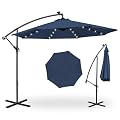 twocorn 10ft Patio Umbrella with Solar LED Offset Hanging Market, Aluminum Polyester Solar Umbrella w/Tilt Adjustment for Backyard, Poolside