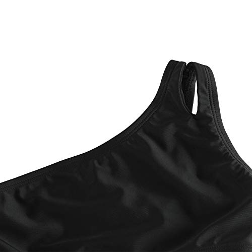 Image of DUSISHIDAN Girls Solid Color One Shoulder Bikini