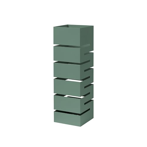 Baroni Home Paragüero de diseño moderno de metal geométrico con 2 ganchos y bandeja escurridor extraíble 15,5 x 15,5 x 49 cm Verde