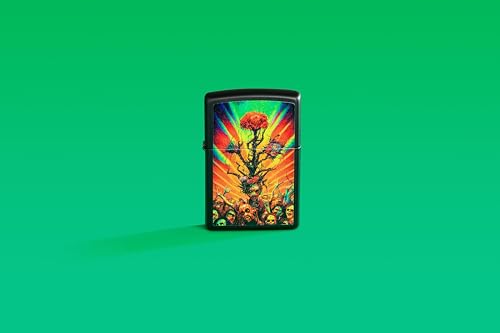 Image of Zippo Black Matte Windproof Lighter - Twisted Limbs & Floral Skull Design, Refillable, (BIS Certifed)