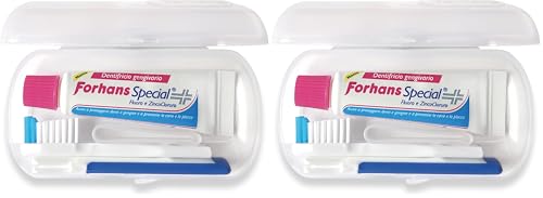 Forhans, Kit Tascabile da Viaggio, Confezione Composta da Dentifricio Gengivario Special con Zinco Cloruro e Spazzolino, Ideale Fuori Casa, 12,5 ml - Colori assortiti - 1 pezzo (Confezione da 2)