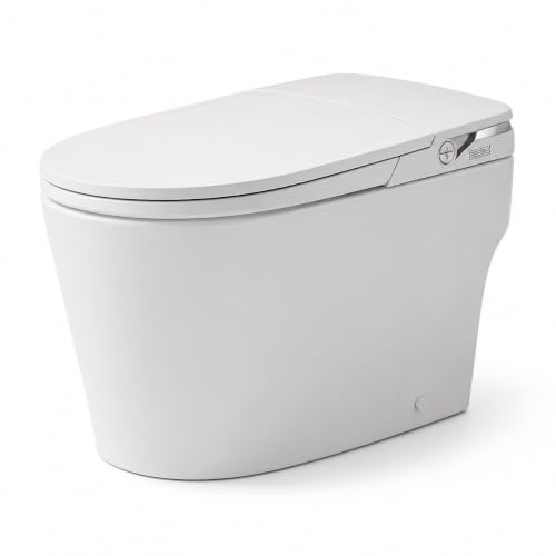 Inodoro inteligente con bidé integrado, inodoro de una pieza alargado con tanque y bomba, tapa manual, descarga por pedal, asiento calefactado, agua tibia, secador de aire, luz nocturna, sin control remoto miniatura 1