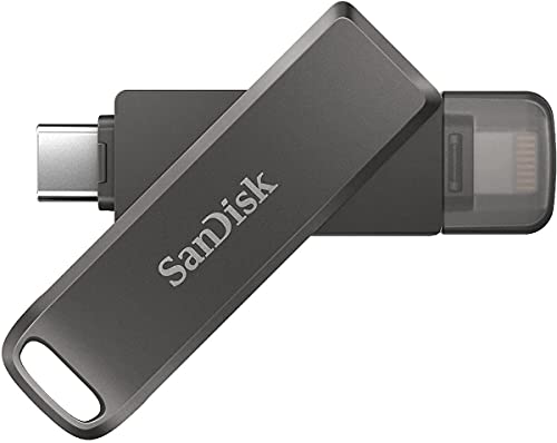 Image of SanDisk iXpand Luxe 64GB Flash Drive for iPhone, iPad Tablet & USB Type-C Devices - 3.1 Drive for Lightning & TypeC Ports (NOT Type-A) SDIX70N-064G-GN6NN Bundle with 1 Everything But Stromboli Lanyard
