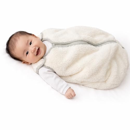 Image of Baby Deedee Sleep Nest Teddy - Baby Sleep Sack 2.5 TOG 0-6 Months, Warm Sherpa Faux Fur & Cotton Lined Sleeping Bag with Patented Shoulder Snaps, Newborn Wearable Blanket for Boys & Girls, Ivory