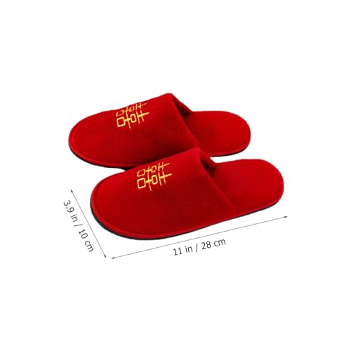 LOGOFUN Chinese Wedding Slippers Plush Home Slippers Slippers Printed with Traditional Chinese Happy Characters for Wife Husband Indoor Shoes - Red2