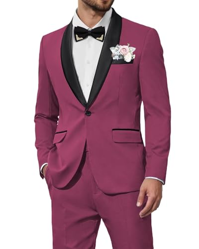 Suits for Men Shawl Lapel 2 Piece One Button for Mens Busniess Wedding Prom Formal Outfit