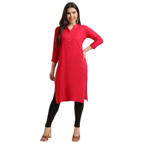 Image of Fabclub Women's Rayon Solid Plain Straight Kurti