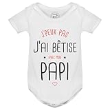 Neuf, sous blister PIXEL EVOLUTION Body J\'peux pas j\'ai bêtise avec mon Papi préféré Body bébé - Body humoristique et rigolo - idée cadeau naissance - taille 6 mois - Blanc