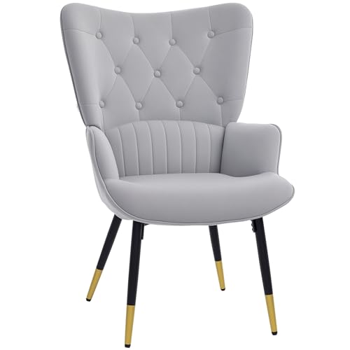 HOMCOM Sillón Individual Butaca de Dormitorio Butaca de Salón Tapizado en Terciopelo con Respaldo Alto Reposabrazos y Patas de Acero Estilo Moderno 68x72x103 cm Gris