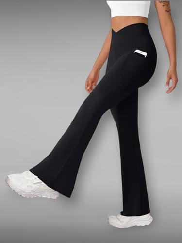 Image of Imperative Crossover Flared Leggings with Phone Pockets | Gym Tights | Yoga Pants |All Day Leggings