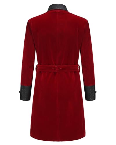 Mens Smoking Jacket Velvet Blazer Long with Belt Shawl Lapel Men's Blazer Coat2