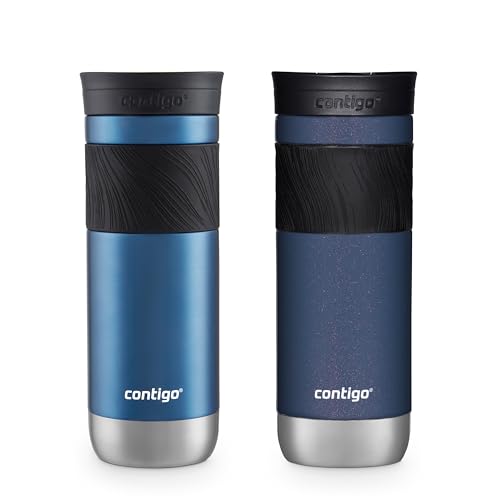 Mighty Mug Contigo SNAPSEAL Insulated Stainless Steel Travel Mug with Grip 20oz. Blue Corn Transparent Satin &...