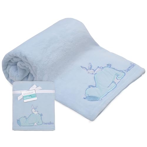 Image of BAMBINO CREATIONS Super Soft Swaddling Plush Coral Fleece Baby Blanket for Boys, 30"X40" Light Blue