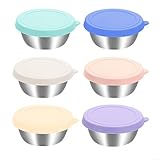 Zilimontt Edelstahl-Saucenschüssel mit Deckel, stapelbar, Snackbehälter für Salatdressing, auslaufsicheres Design für Lunchboxen und Picknicks, 50 ml, 6 Stück