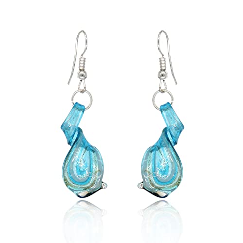 Besheek Handmade Aqua Blue & Sterling Silver Twisted Twirl Drop Earrings | Handmade Hypoallergenic Boho Beach Gala Wedding Style Fashion Earrings #TOP16