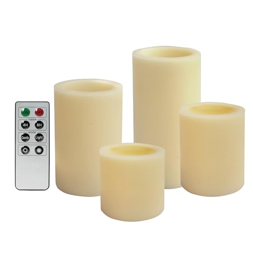 Image of Real Wax Battery Operated Flameless LED Pillar Candles w /Remote Timer 4PCS