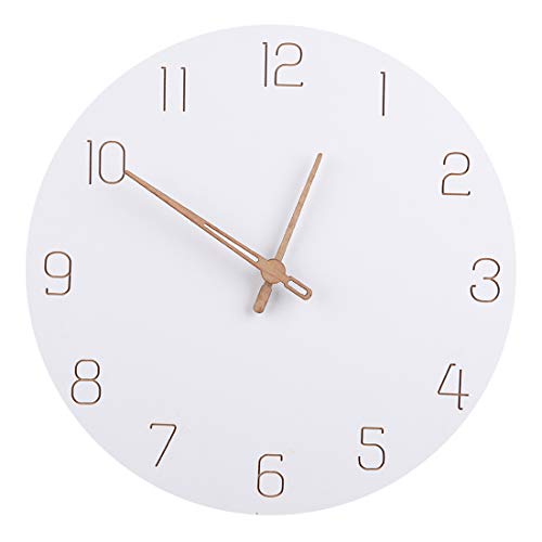 Poxl Horloge Murale en Bois 29cm Silencieuse Horloge Murale Blanche Nordique Pendule Murale pour Cuisine/Salon/Chambre/Bureau