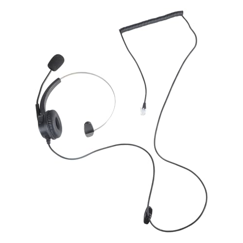 Watreketal Auriculares RJ11 monoaurales con cable RJ11 de 4 pines para centro de llamadas, auriculares BK, auriculares estéreo con aislamiento de ruido, dispositivo de conducto de aire, cancelación de