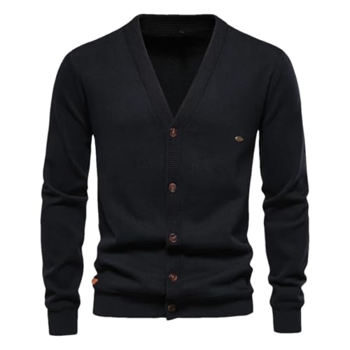 Men's Solid Cotton Cardigan Casual Long-Sleeved Single-Breasted Solid Color Sweater