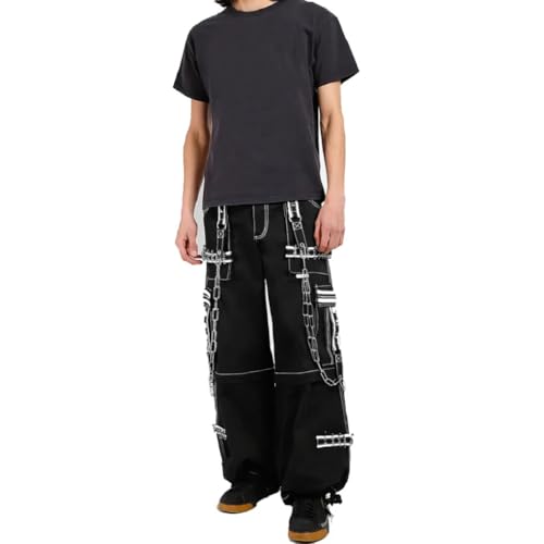Darkrock Men's Black & White Gothic Pant with Straps, Unisex