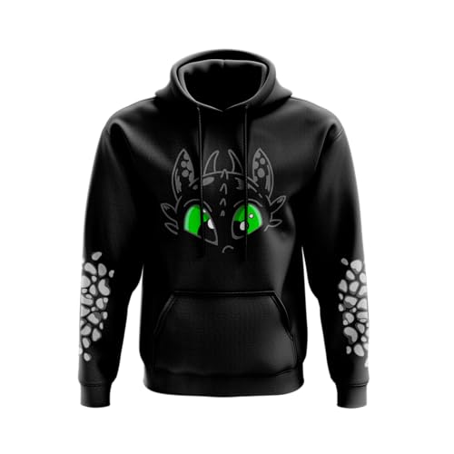 SMARTYPANTS Green/Blue Eyed Dragon Hoodie - Gift Present Birthday Christmas Kids Adults Cute Mens Womens Boys Girls (Black Prime, Small)