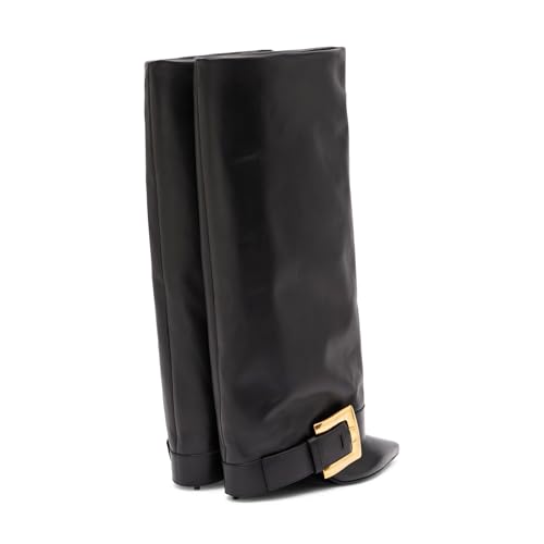 Women's Fold Over Knee High Boots for Women Pointed Toe Stiletto Heel Tall Boots Fashion Wide Calf Long Booties4