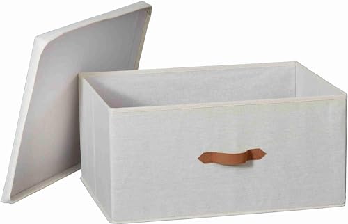 LOVE IT STORE IT Caja de almacenaje con tapa – Caja de mezcla de lino y algodón – Reforzada con madera – Extra grande – Estable – Beige – 54 x 40 x 25 cm