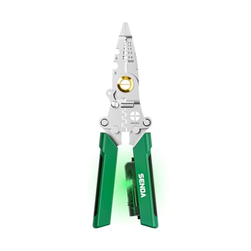 Image of 12 in 1 Foldable Wire Stripper with Electricity Measurement Function, Multifunctional Professional Electrician's Pliers, Cable stripping pliers for cutting (Green, Wire Stripper (Centre Split) 8 inch)
