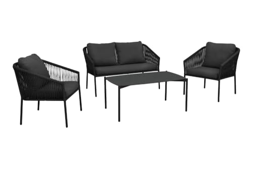 Riess Ambiente Outdoor Garten-Sitzgruppe AIRE Rope anthrazit wetterfest inkl. Tisch und Kissen