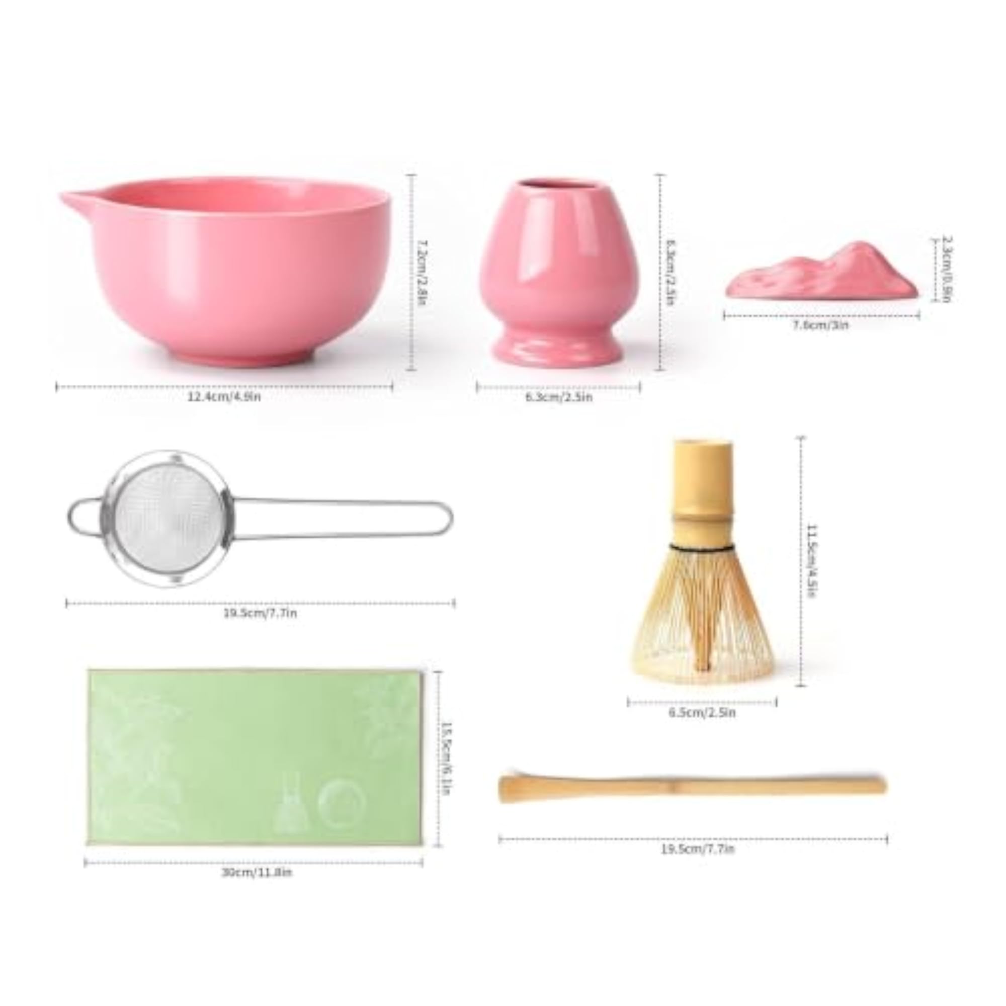 7 Pieces Ceremonial Green Tea Making Kit, Pink