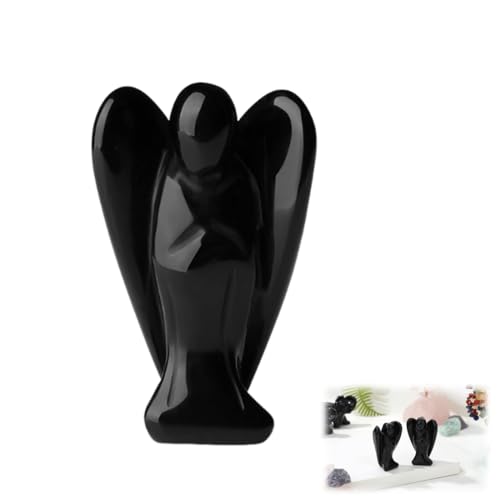 WUSJCOF Schwarzer Obsidian Engel Figur - Schutzengel aus poliertem...