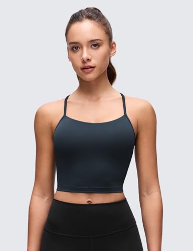 Image of CRZ YOGA Butterluxe Y Back Crop Tank Tops | Light Support, Removable Pads, Yoga, Extremely Soft, Scoop Neck, Spaghetti Straps, Longline Sports Bras for Women
