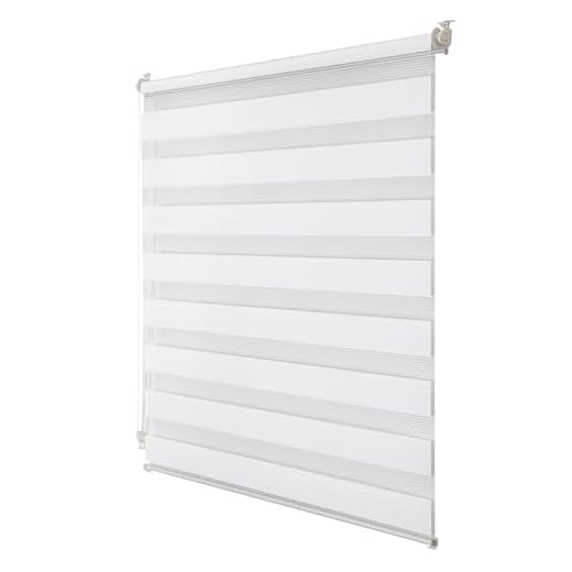 Joydeco Weiß B85 x H120 cm (Stoffbreite 81cm) Doppelrollo ohne Bohren mit Klemmfix & Anti-Verhedderungszubehör – stufenlos lichtdurchlässig bis verdunkelnd