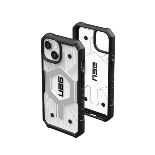 URBAN ARMOR GEAR Pathfinder Hülle kompatibel mit Apple iPhone 15 Plus Case [Wireless Charging/Magnetisches Aufladen kompatibel, Fallschutz nach Militärstandard] Ice (transparent)