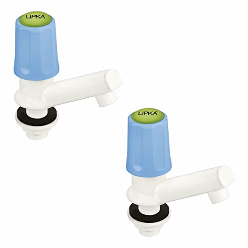 Image of LIPKA Pack of 2 Nobel Pillar Tap Faucet /Tap | PTMT Water Tap | White /Blue Color | Plastic | Polished