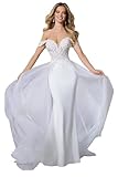 Off Shoulder Wedding Dresses for Bride 2024 Mermaid Long Lace Tulle Wedding Gown with Detachable Train Style09 White 6