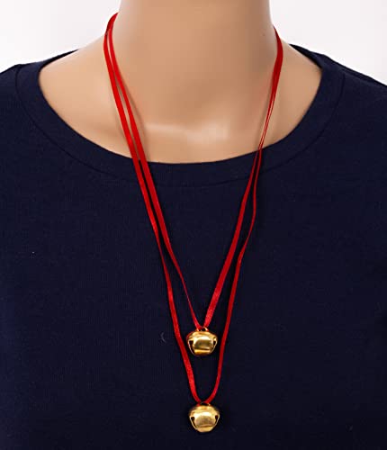 Jingle Bell Necklaces - 48 Pc - Bulk Christmas Necklaces - Gold Bell Necklaces - Funny Party Hats