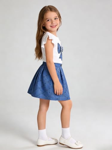 Image of Azmxynol Toddler Girls Clothes Cap Sleeve T-Shirt + Bowknot Print 2pcs Summer Shorts Outfit Set For Girls, Size 4-8 Years