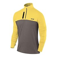 TCA Fusion Long Sleeve Running Top Men - Training Tops for Men - Golf Top Golf Clothing - 1/4 Zip Tops Mens - for Gym Hiking - Castlerock Grey/Sonic Yellow, S