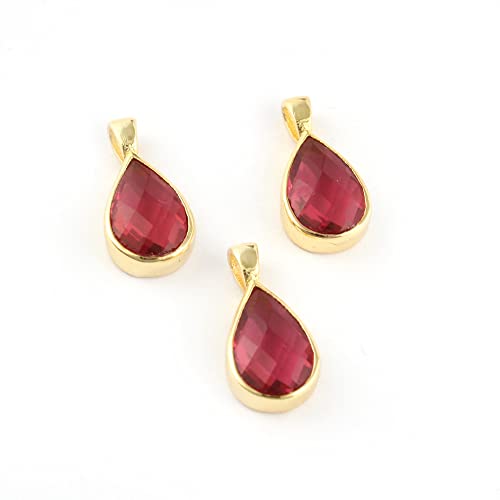 Guntaas Gems 3 Pieces Of Party Wear Red Quartz Brass Gold Plated Faceted Cut Pear Shape Pendant For Girls. #TOP1
