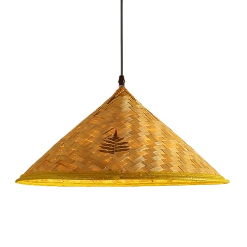 Lámpara de mimbre cónica con diseño tejido bohemio para iluminación de hogar