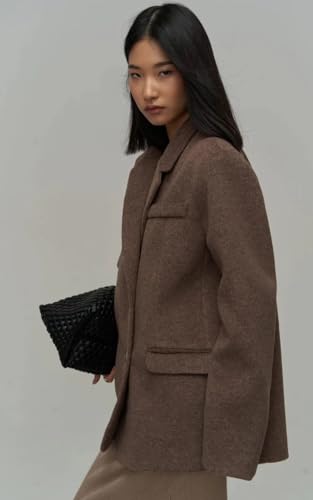 PIRAL Women's Wool Blend Suit Jacket – Mid-Length Baggy Fit, 80% Polyester 20% Rayon, Button-Up Closure & Side Pocket3