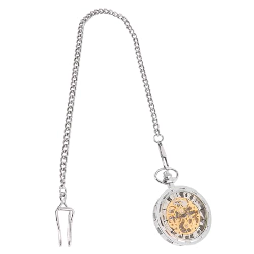 Reloj de bolsillo mecánico manual KOMBIUDA con diseño hueco vintage y cadena de aleación para hombre
