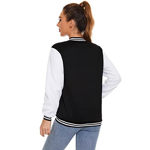 Image of Varsity Jacket Women Men's Baseball School Uniform Button Up Unsex Adult Long Sleeve Coat Fashion Jacket